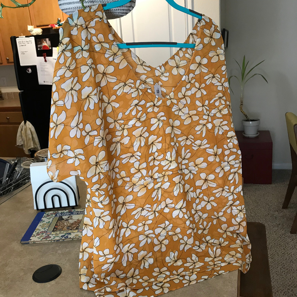 CAbi Mustard Floral Top
